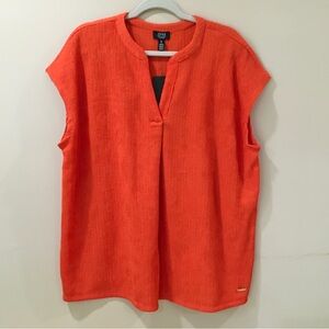 Jones New York Tunic Top Blouse Knit Orange Women L Casual Romantic Beach New